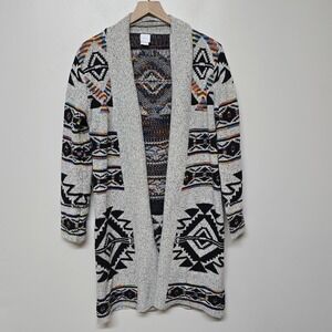 Northern Angel Aztec Southwestern Open Front Long Cardigan Duster Sweater Sz Med